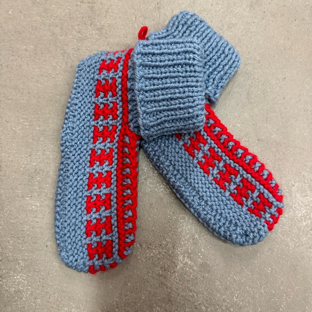 Handmade Blue and Red Knit socks